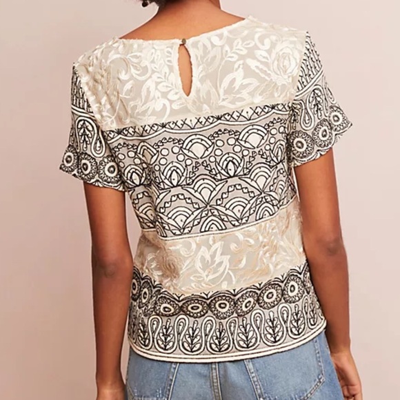 Anthropologie Meadow Rue Frieze Embroidered Top Size 38/6 Neutral - Picture 9 of 9